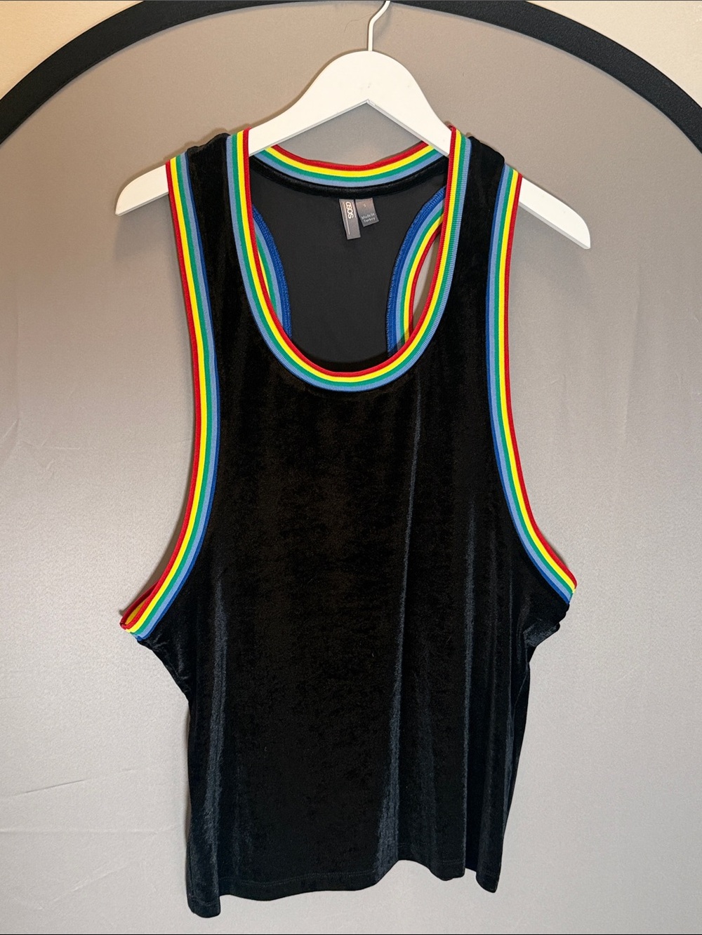Black Velvet Tank with Rainbow Trim
